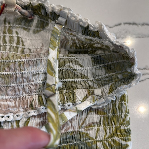 Vintage Havana Girls Sage Khaki Tropical Leaf Smocked Tube and Fringe Short Set - Picture 5 of 10